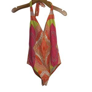 Echo Womens Havana Geo Low-V Back One Piece Swimsuit Geometric Multi Size 6 NWT